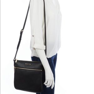 Michael Kors Black Leather Bedford Flat Crossbody